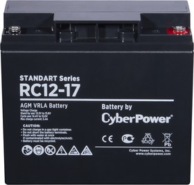 Фото 1/5 RC 12-17, Батарея аккумуляторная для ИБП CyberPower Standart series RС 12-17, Аккумуляторная батарея SS CyberPower RC 12-17 / 12 В 17 Ач