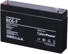 Фото 1/4 RC 6-7, Батарея аккумуляторная для ИБП CyberPower Standart series RС 6-7, Аккумуляторная батарея SS CyberPower RC 6-7 / 6 В 7 Ач