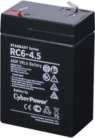 Фото 1/2 RC 6-4.5, Батарея аккумуляторная для ИБП CyberPower Standart series RС 6-4.5, Аккумуляторная батарея SS CyberPower RC 6-4.5 / 6 В 4,5 Ач