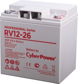 Фото 1/3 Аккумуляторная батарея CyberPower RV 12-26 12В/26Ач, клемма Болт М6 (166х128х175мм (175мм); 9,2кг; Срок службы