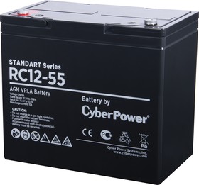 Фото 1/4 Аккумуляторная батарея CyberPower RC 12-55 12В/55Ач, клемма Болт М6 (230х138х205мм (227мм); 17кг; Срок службы 10лет)
