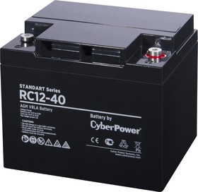 Фото 1/4 RC 12-40, Батарея аккумуляторная для ИБП CyberPower Standart series RС 12-40, Аккумуляторная батарея SS CyberPower RC 12-40 / 12 В 40 Ач