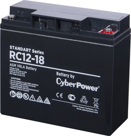 Фото 1/4 RC 12-18, Батарея аккумуляторная для ИБП CyberPower Standart series RС 12-18, Аккумуляторная батарея SS CyberPower RC 12-18 / 12 В 18 Ач