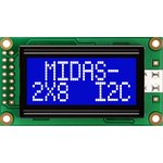 MC20805A6W-BNMLWI-V2, Буквенно-цифровой ЖКД, 8 x 2, Белый на Черном, 5В, I2C ...