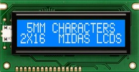 MC21605A6WK-BNMLW-V2, MC21605A6WK-BNMLW-V2 Alphanumeric LCD Alphanumeric Display, 2 Rows by 16 Characters