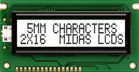 MC21605A6WK-FPTLW-V2, MC21605A6WK-FPTLW-V2 Alphanumeric LCD Alphanumeric Display, 2 Rows by 16 Characters