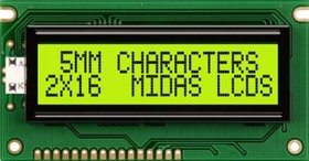 MC21605A6WK-SPTLY-V2, MC21605A6WK-SPTLY-V2 Alphanumeric LCD Alphanumeric Display, 2 Rows by 16 Characters