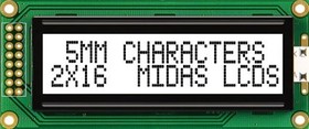 MC21605B6WK-FPTLW-V2, MC21605B6WK-FPTLW-V2 Alphanumeric LCD Alphanumeric Display, 2 Rows by 16 Characters