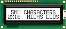 MC21605C6WK-FPTLW-V2, MC21605C6WK-FPTLW-V2 Alphanumeric LCD Alphanumeric Display, 2 Rows by 16 Characters