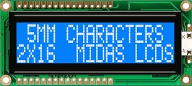 MC21605G6WK-BNMLW-V2, MC21605G6WK-BNMLW-V2 Alphanumeric LCD Alphanumeric Display, 2 Rows by 16 Characters