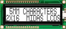 MC21605G6WK-FPTLW-V2, MC21605G6WK-FPTLW-V2 Alphanumeric LCD Alphanumeric Display, 2 Rows by 16 Characters