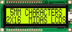 MC21605G6WK-SPTLY-V2, MC21605G6WK-SPTLY-V2 Alphanumeric LCD Alphanumeric Display, 2 Rows by 16 Characters