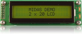 MC22005A6WK-SPTLY-V2, Буквенно-цифровой ЖКД, 20 x 2, Черный на Желтом / Зеленом, 5В, Параллельный, Английский, Евро