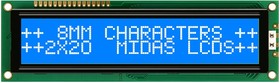MC22008B6W-BNMLW-V2, MC22008B6W-BNMLW-V2 Alphanumeric LCD Alphanumeric Display, 2 Rows by 20 Characters
