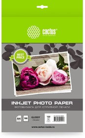 Фото 1/2 Фотобумага Cactus CS-GA4150100ED A4/150г/м2/100л./белый глянцевое для струйной печати