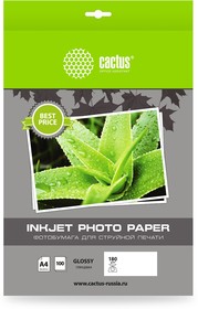 Фото 1/3 Фотобумага Cactus CS-GA4180100ED A4/180г/м2/100л./белый глянцевое для струйной печати