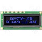 RC1602B-LLB-JWVE, Дисплей ЖКД, алфавитно-цифровой, VA Negative, 16x2, светодиодная