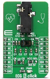 Фото 1/2 MIKROE-4061, ECG 6 Click Biometric Sensor mikroBus Click Board for MAX86150