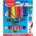 Карандаши цветные MAPED "COLOR PEP'S Strong", набор 24 цвета, грифель 3,2 мм ...