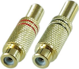 Разъем RCA гнездо металл на кабель, пайка, красный и черный 2 полосы , Gold, PL2159