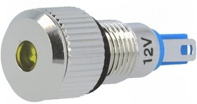 Фото 1/2 GQ8F-D/Y/12, Индикат.лампа: LED, плоский, 12ВDC, Отв: d8мм, IP67, под пайку