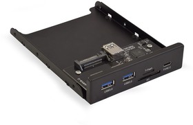 Фото 1/8 Exegate EX283578RUS Планка USB на переднюю панель ExeGate U3H-621, 3,5", 2*USB3.0+1*TypeC+1*SD+TF card, черная, металл, подсоединение к мат.