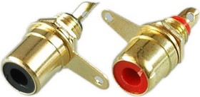 Разъем RCA гнездо металл на корпус, красный и черный, Gold, PL2170