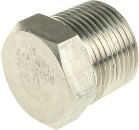 Фото 1/3 Stainless Steel Pipe Fitting Hexagon Plug, Male NPT 3/4in