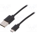 38659, Кабель USB 2.0 вилка USB A,вилка micro USB B черный 0,5м