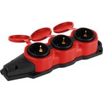 Колодка ЭРА KX-3e-RED-IP44 каучуковая с заземлением 3 розетки 16A IP44 красная ...