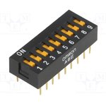 A6E-9101-N, Switch DIP OFF ON SPST 9 Flush Slide 0.025A 24VDC PC Pins 1000Cycles ...