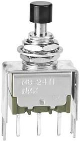 MB2411E1W13-FA, Pushbutton Switches ON(ON) .28 FLTD BSHG BRKT PC .201 BLK CAP