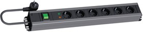 300.011, Outlet Strip 6x DE Type F (CEE 7/3) Socket - DE Type F (CEE 7/4) Plug Black 2m