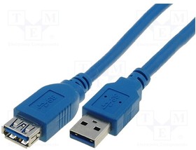 CU302-030-PB, Cable; USB 3.0; USB A socket,USB A plug; nickel plated; 3m; blue