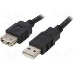 CAB-USB2AAF/3-BK, Кабель, USB 2.0, гнездо USB A,вилка USB A, Дл.кабеля 3м, черный