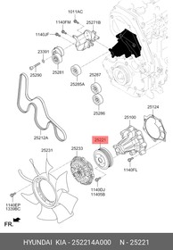 25221-4A000, Шкив HYUNDAI Porter 2 (09-),Starex H-1 (02-) KIA Bongo 3 (06-) насоса водяного OE