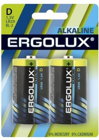 Фото 1/4 Ergolux..LR20 Alkaline BL-2 (LR20 BL-2, батарейка,1.5В) (2 шт. в уп-ке)