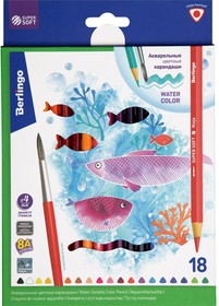 Акварельные карандаши SuperSoft Рыбки, 18 цветов+кисть, трехгранные, заточенные SSA1718