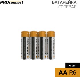 Фото 1/6 30-0010, Батарейка солевая АА/R6, 1,5В, 4 шт, термопленка
