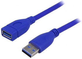 Фото 1/2 AK-USB-10, Кабель, USB 3.0, гнездо USB A, вилка USB A, никелированные, 1,8м