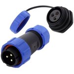 DS1110-26-03BU8A, Разъем: круглый; "папа" + "мама"; PIN: 3; 3А; IP67; 500В; пайка