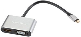 Фото 1/4 VCOM TUC055 Кабель-концентратор USB3.1 TypeCm -- HDMI+USB3.0+PD+VGA Alum Grey 4K@30Hz, Telecom TUC055 [6926123465530]
