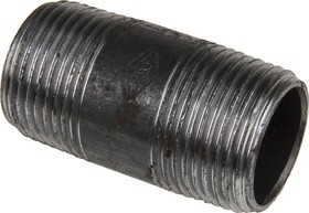 Фото 1/3 Black Malleable Iron Fitting Barrel Nipple, Male BSPT 1in to Male BSPT 1in