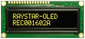 REC001602AYPP5N00100, Дисплей: OLED, алфавитно-цифровой, 16x2, Разм: 80x36x10мм, желтый
