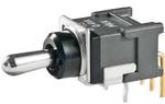 B13JH, Switch Toggle ON OFF ON SPDT Bat Lever PC Pins 0.1A 28VAC 28VDC 0.4VA PC Mount with Bracket