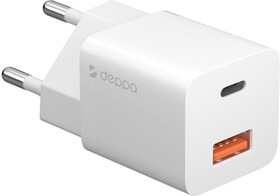Фото 1/7 11410, Зарядное устройство сетевое Deppa USB-C+USB-A, PD 3.0, QC 3.0, 20Вт, белый