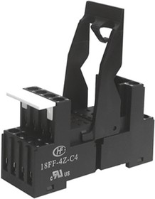 18FF-4Z-C4 + TAG & CLIP, 14 Pin 250V ac DIN Rail Relay Socket, for use with HF18FF & HF18FH Series Relays