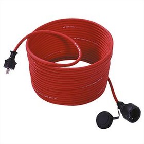 343.370, Extension Cable IP55 Rubber DE/FR Type F/E (CEE 7/7) Plug - DE Type F (CEE 7/3) Socket 25m Red