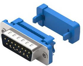 618015226221, D-Sub Connector with UNC 4-40 Nut, Plug, DA-15, IDC, Blue