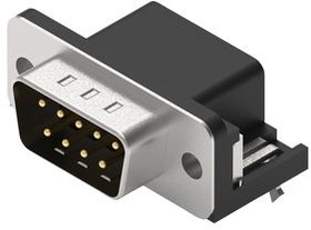 618009233721, D-Sub Connector, 10.3mm, Angled, Plug, DE-9, PCB Pins, Black